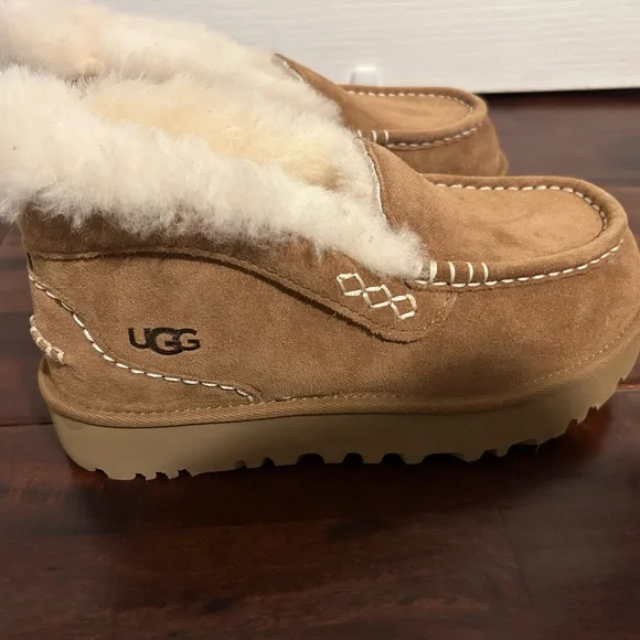 UGG Chestnut Suede Shearling Moccasins - Picture 3 of 8